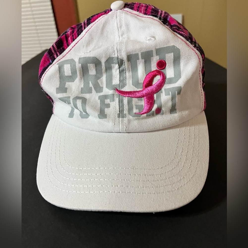 Susan G. Komen Women’s Plaid Pink & White Proud to Fight Adjustable Cap OSFM